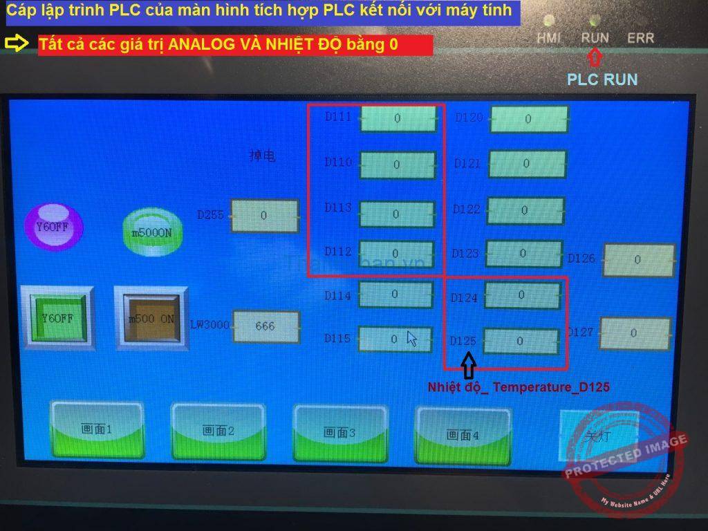 Tất cả các giá trị ANALOG và NHIỆT ĐỘ bằng 0 khi cáp lập trình PLC của màn hình tích hợp PLC kết nối với máy tính
Màn hình MM-40MR-12MT-700-FX-C