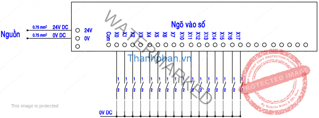 Bản vẽ kết nối ngõ vào số màn hình YKHMI 7 inch 24 ngõ vào NPN tích hợp PLC