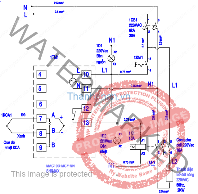 bản vẽ điện đồng hồ nhiệt Shimax