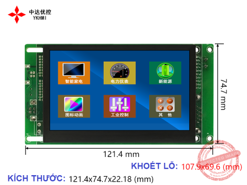 kích thước bo màn hình YKHMI 4.3 inch