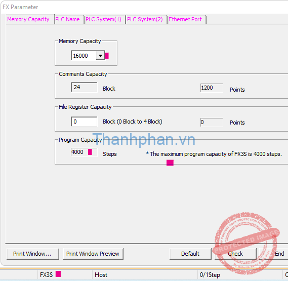 Dung lượng lập trình PLC FX3S