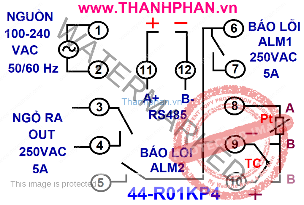 Bản vẽ điện bộ điều khiển nhiệt độ RS485, 44-R01KP4