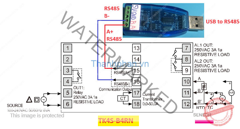 Bản vẽ kết nối đồng hồ nhiệt TK4S-B4RN