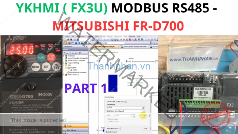 YKHMI tích hợp PLC FX3U điều khiển Modbus RS485 FR-D700