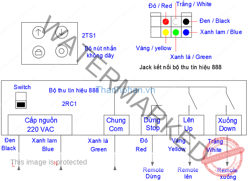 Sơ đồ mạch điện bên trong bộ điều khiển cửa cuốn từ xa 888