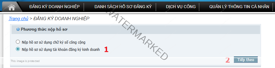 Nộp hồ sơ sử dụng tài khoản đăng ký kinh doanh