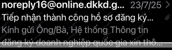 Thông báo tiếp nhận thành công hồ sơ đăng ký