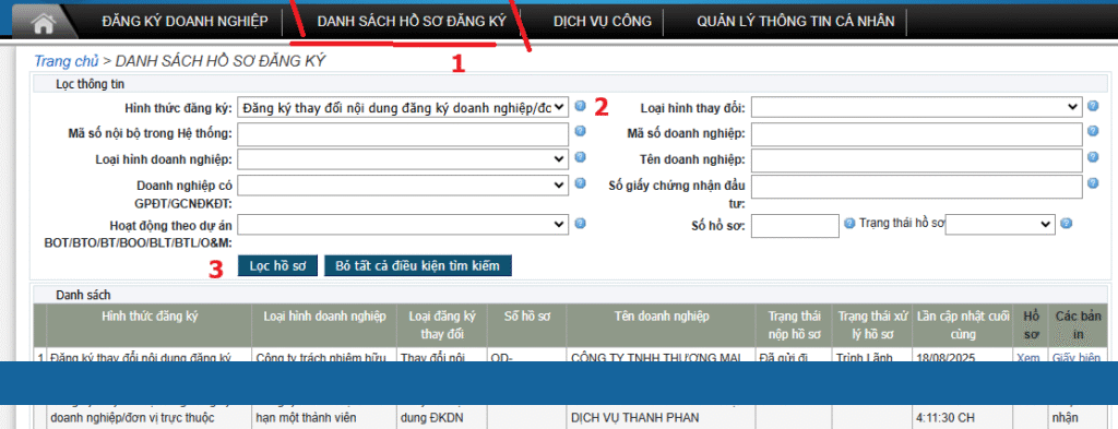 Xem danh sách hồ sơ đăng ký