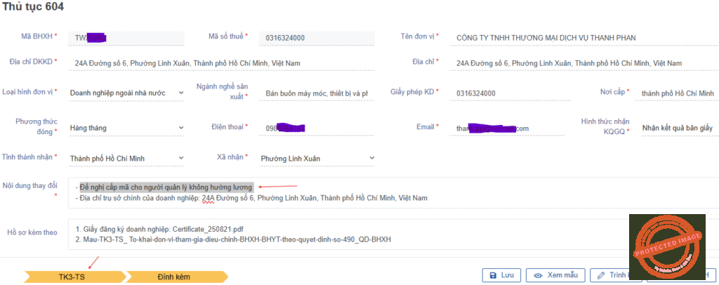 kê khai hồ sơ 604